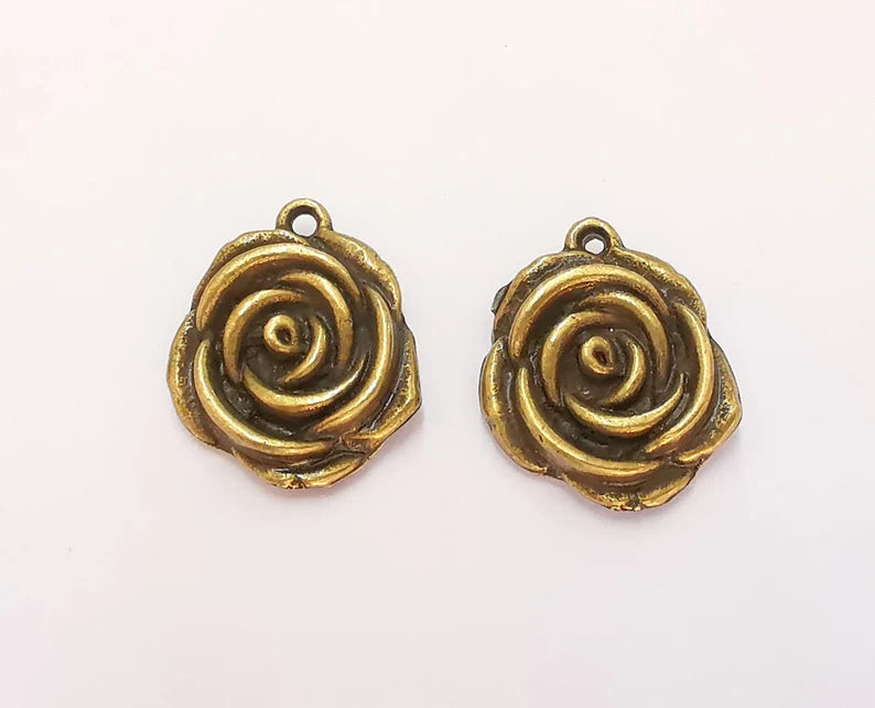2 Rose Charms Antique Bronze Plated Charms (24x20mm) G22532