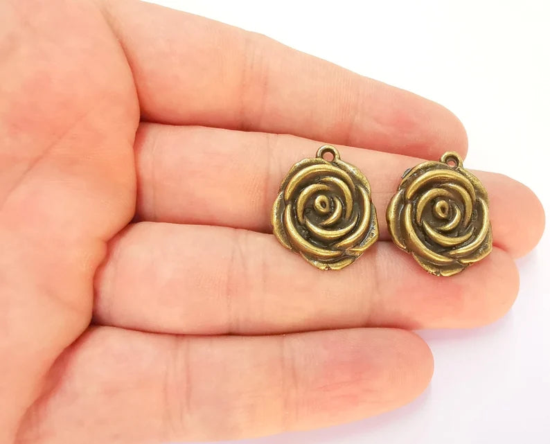 2 Rose Charms Antique Bronze Plated Charms (24x20mm) G22532