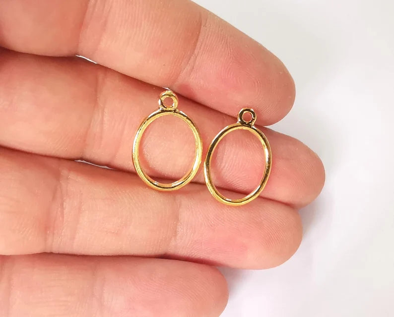 4 Oval Charms 24k Shiny Gold Plated Charms (21x15mm) G23607