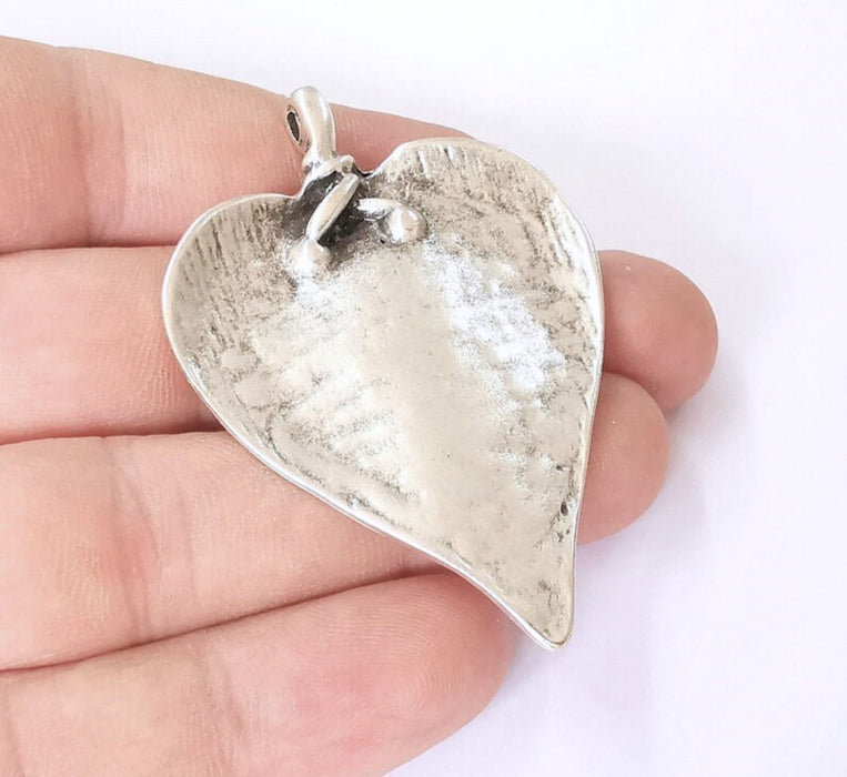 Heart pendant Antique silver plated pendant (62x44mm) G25204