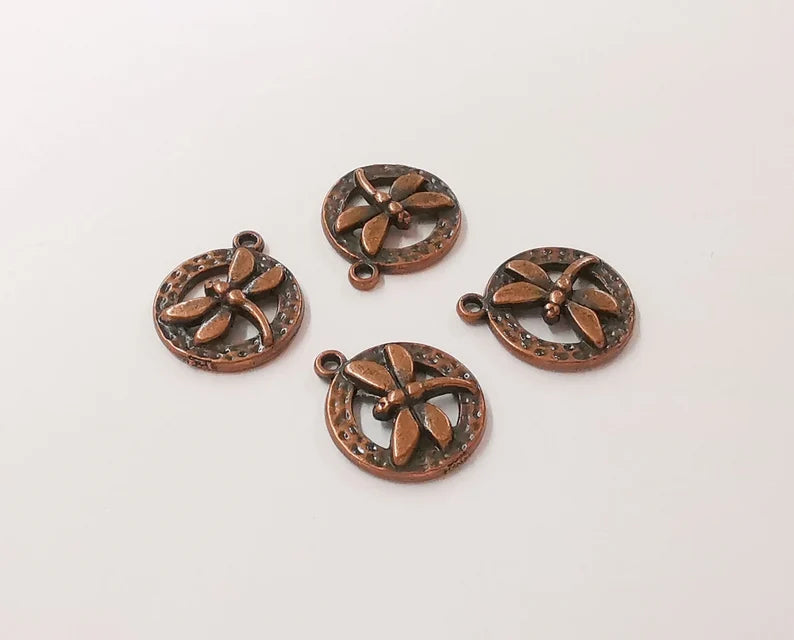 10 Hammered dragonfly charms Antique copper plated charm (17x14mm) G23974