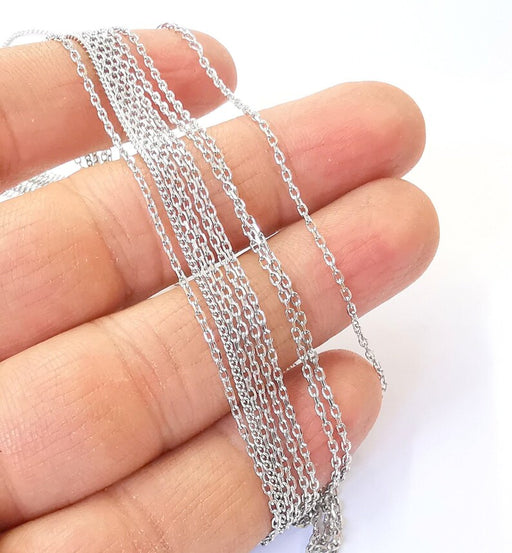 Rhodium Plated Sterling Silver Finished Necklace Chain Cable Chain (2x1,4mm) 925 Solid Silver Ready Chain (40cm+5cm-16inch+2inch) G30186