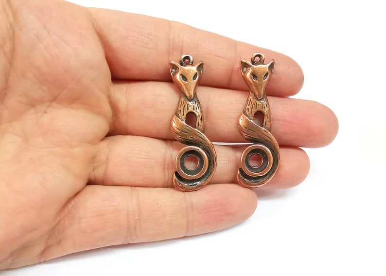 2 Fox Charms Blank Bezel Settings Antique Copper Plated Charms (47x16mm) G24708