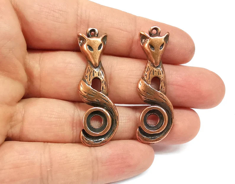 2 Fox Charms Blank Bezel Settings Antique Copper Plated Charms (47x16mm) G24708