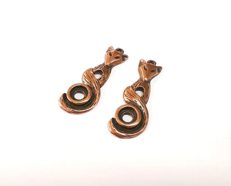 2 Fox Charms Blank Bezel Settings Antique Copper Plated Charms (47x16mm) G24708