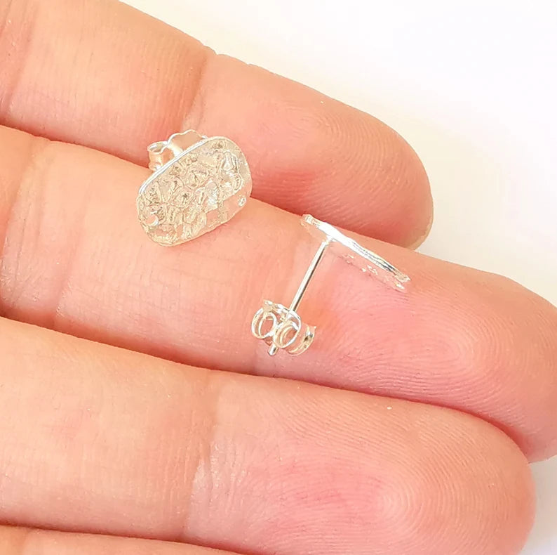 Earring Stud with Hole, Sterling Silver Earring Posts 2 Pcs (1 pair) Flat Pad Back 925 Silver Earring Engraving (12x8mm) G30194