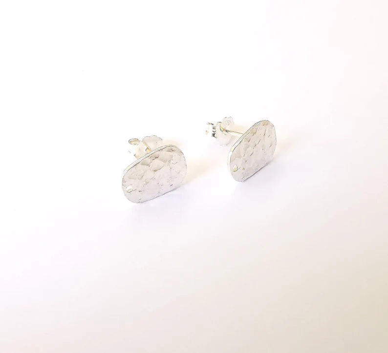 Earring Stud with Hole, Sterling Silver Earring Posts 2 Pcs (1 pair) Flat Pad Back 925 Silver Earring Engraving (12x8mm) G30194