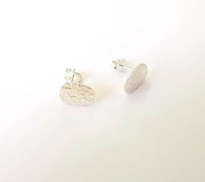 Earring Stud with Hole, Sterling Silver Earring Posts 2 Pcs (1 pair) Flat Pad Back 925 Silver Earring Engraving (12x8mm) G30194