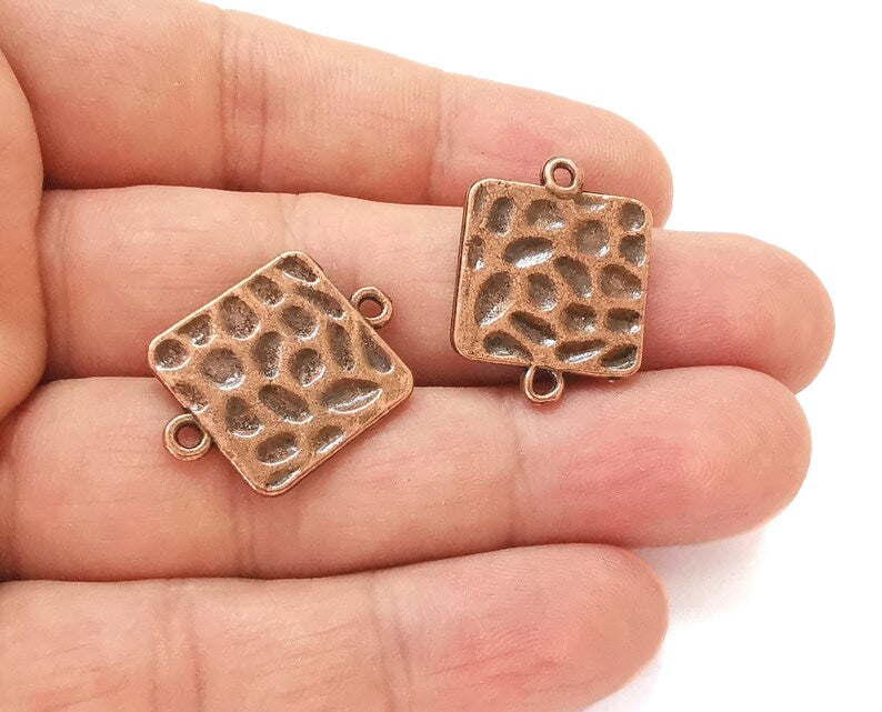4 Hammered connector charms double sided Antique copper plated charms (25x18mm) G25516