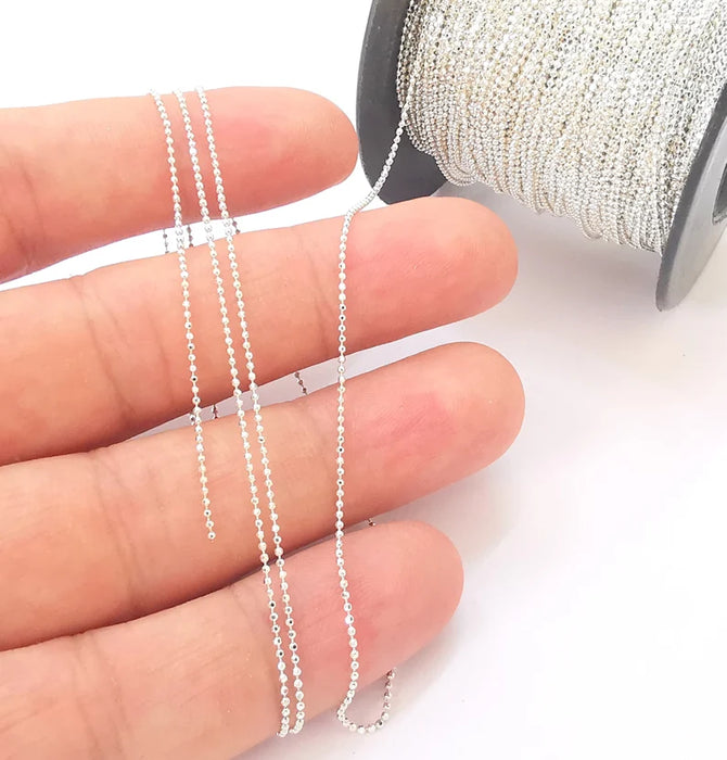 1mt(3.3ft) Sterling Silver Soldered Ball Chain 925 Silver Chain Findings ( 1 mm thickness) G30189