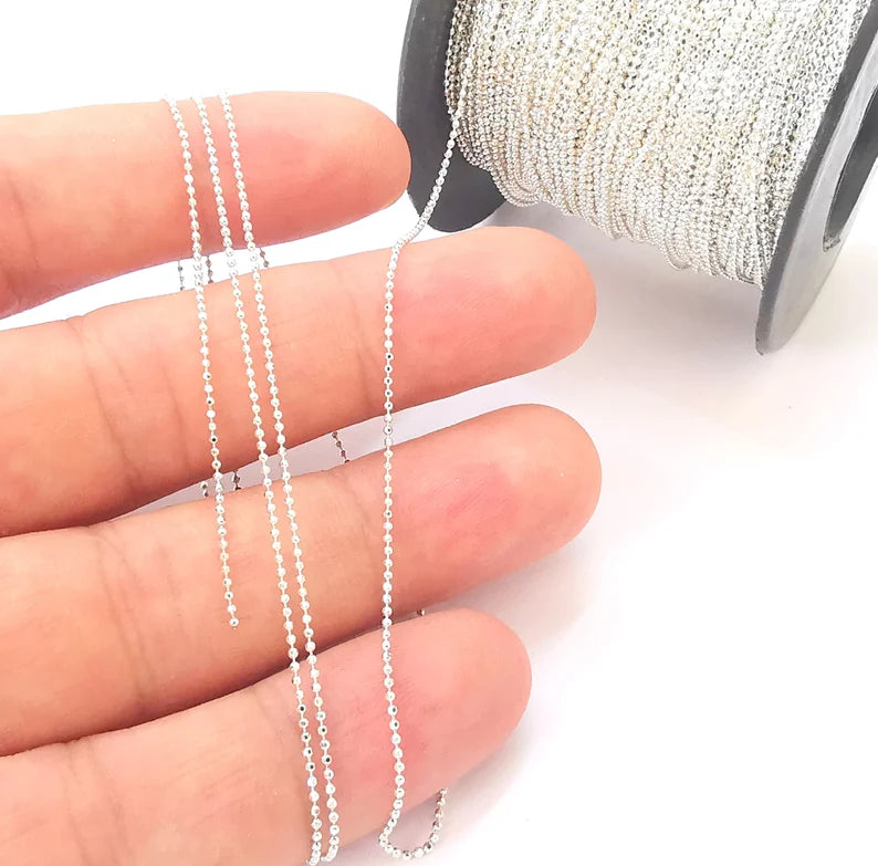 1mt(3.3ft) Sterling Silver Soldered Ball Chain 925 Silver Chain Findings ( 1 mm thickness) G30189