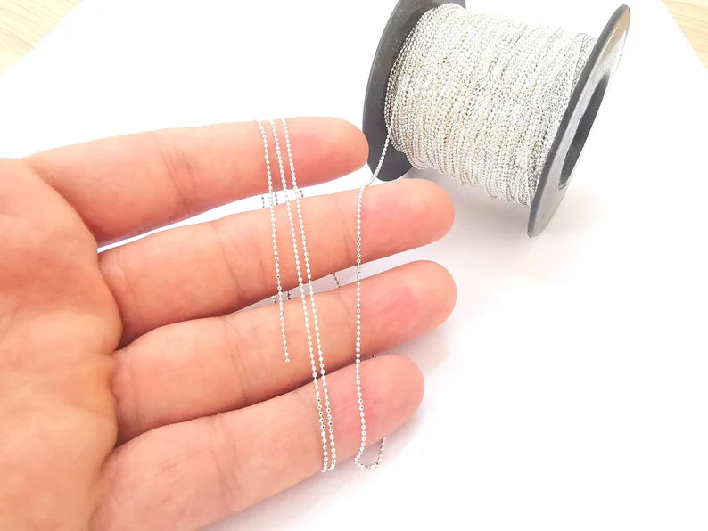 1mt(3.3ft) Sterling Silver Soldered Ball Chain 925 Silver Chain Findings ( 1 mm thickness) G30189
