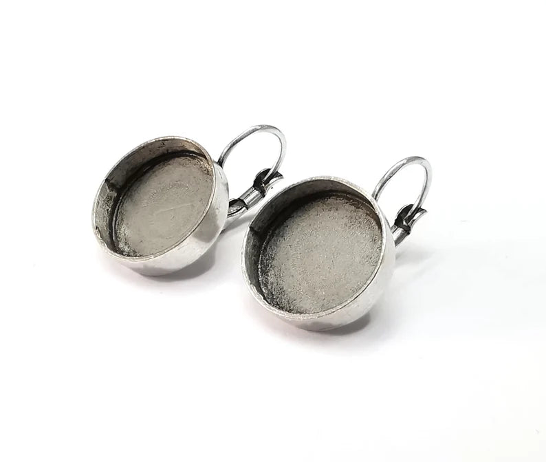 Earring Blank Base Settings Silver Resin Blank Cabochon Base inlay Blank Mountings Antique Silver Plated Brass 1 Set ( 14mm ) G26470