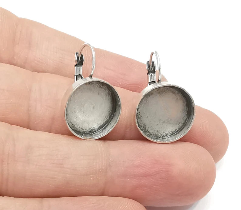 Earring Blank Base Settings Silver Resin Blank Cabochon Base inlay Blank Mountings Antique Silver Plated Brass 1 Set ( 14mm ) G26470