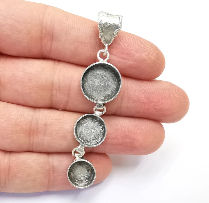 Silver Dangle Pendant Blank Resin Bezel Mosaic Mountings Cabochon Setting Antique Silver Plated Brass (14mm - 12mm - 10mm Bezels) G26500