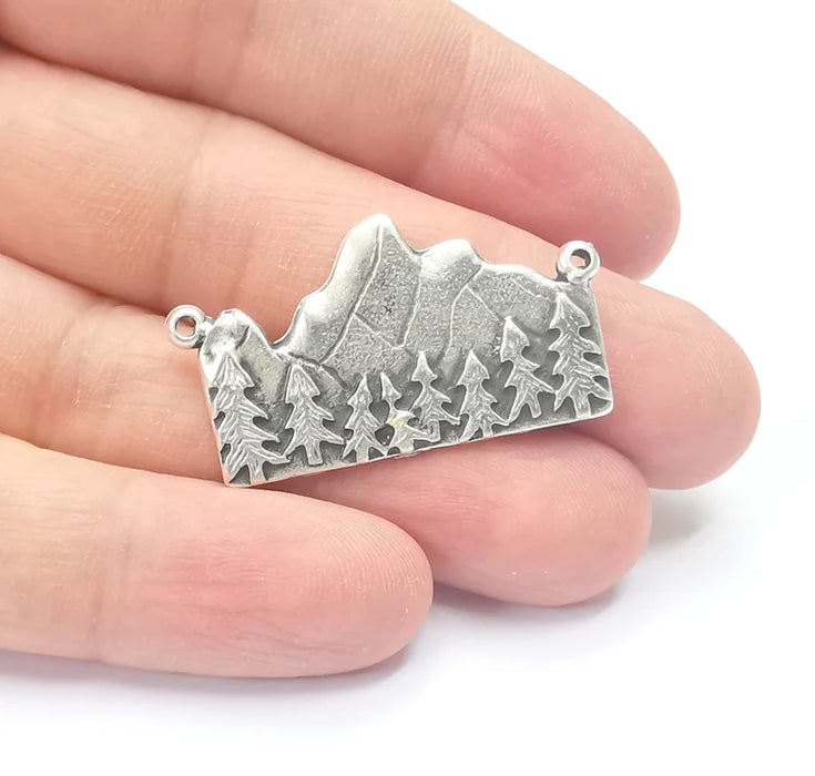 Clif Mountain Landscape Rock Forest Pendant Charms Antique Silver Plated Pendant (38x21mm) G26711