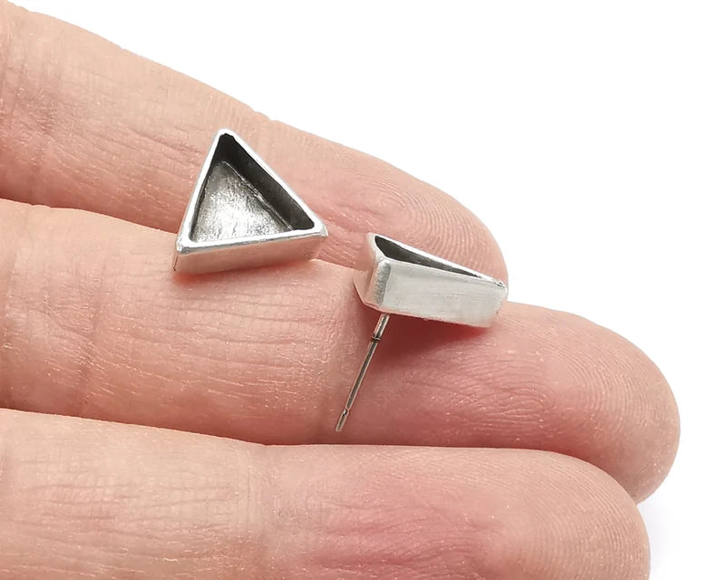 1 Pairs Triangle Silver Earring Set Base Wire Antique Silver Plated Brass Earring Base (10mm blanks) G26926