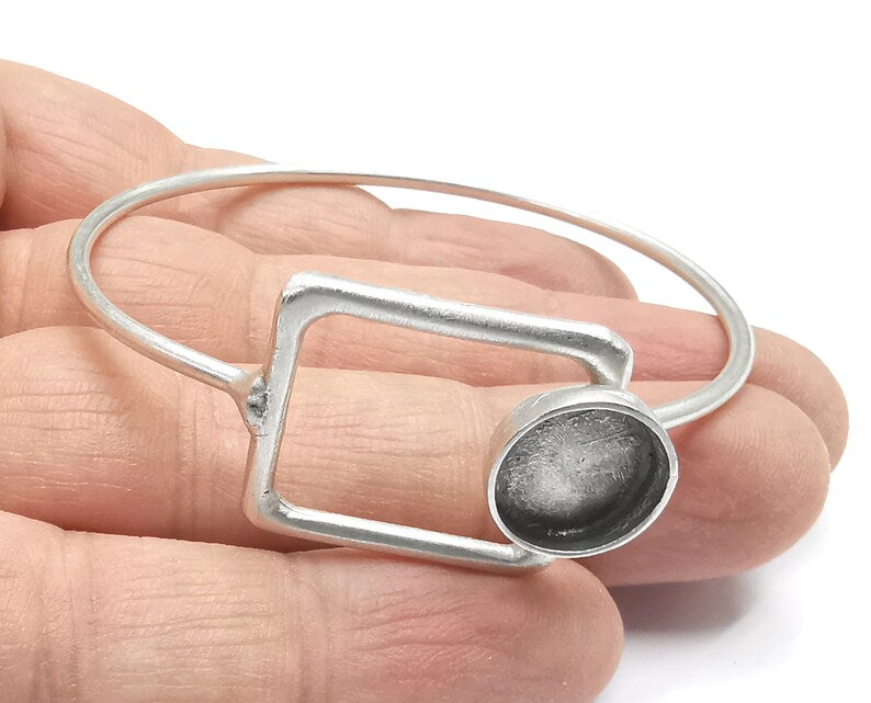 Rectangle Bracelet Brass Cuff Blank Bezel Glass Cabochon Base Adjustable Antique Silver Plated Brass