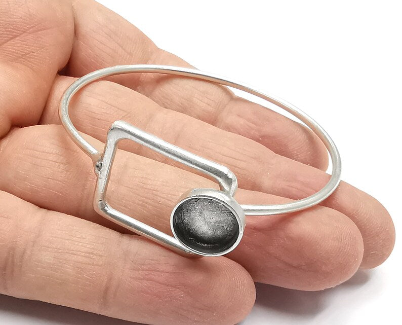 Rectangle Bracelet Brass Cuff Blank Bezel Glass Cabochon Base Adjustable Antique Silver Plated Brass