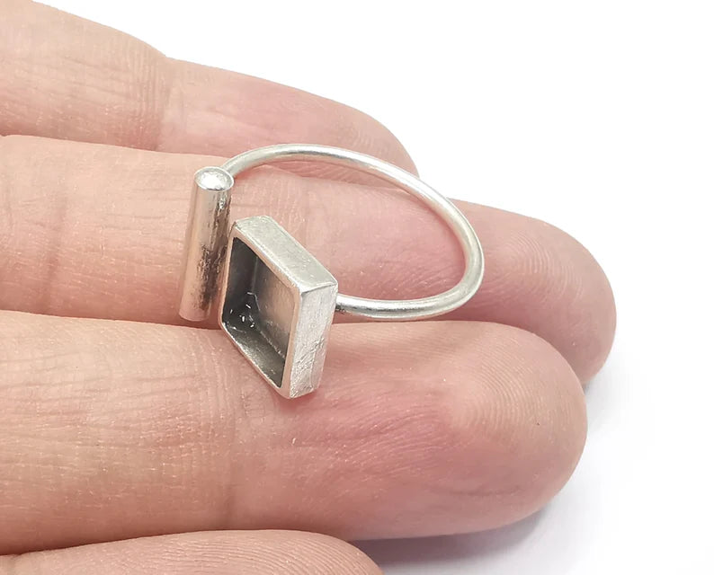 Square ball silver ring setting blank cabochon mounting Adjustable ring base bezel Antique Silver Plated Brass (10x10mm blanks) G26689