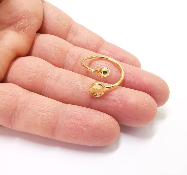Shiny Gold Ball Head Ring Bezels Ring Settings Resin Ring Backs Cabochon Mounting Gold Plated Brass Adjustable Ring Base (6mm blank) G26974