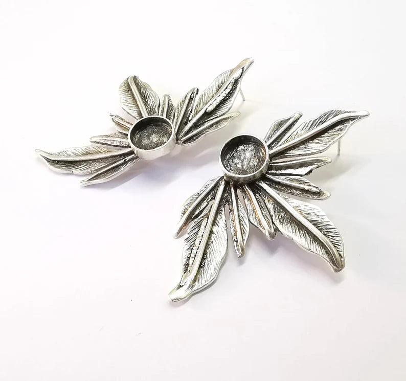 Leaf Silver Earring Set Base Wire Antique Silver Plated Brass Earring Base ( 10mm blanks ) G27050