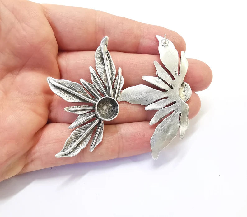 Leaf Silver Earring Set Base Wire Antique Silver Plated Brass Earring Base ( 10mm blanks ) G27050