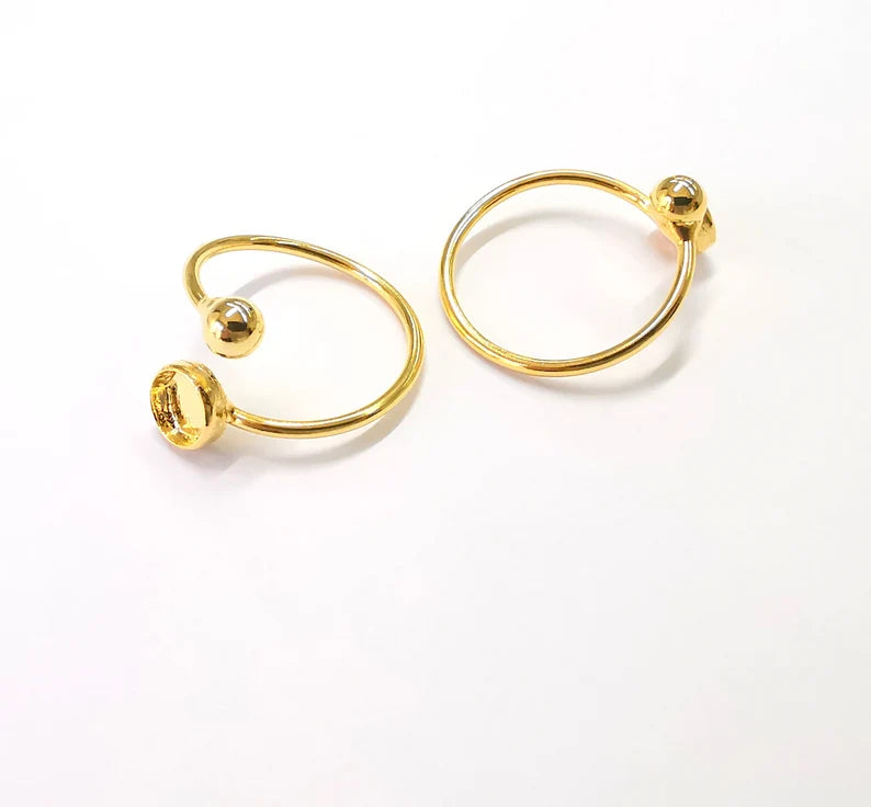 Shiny Gold Ball Head Ring Bezels Ring Settings Resin Ring Backs Cabochon Mounting Gold Plated Brass Adjustable Ring Base (6mm blank) G26974