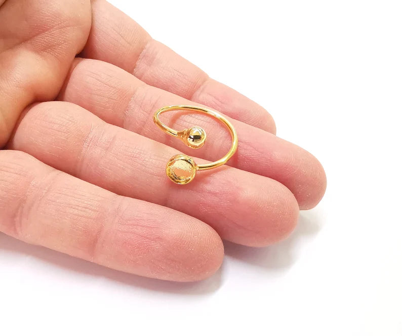 Shiny Gold Ball Head Ring Bezels Ring Settings Resin Ring Backs Cabochon Mounting Gold Plated Brass Adjustable Ring Base (6mm blank) G26974