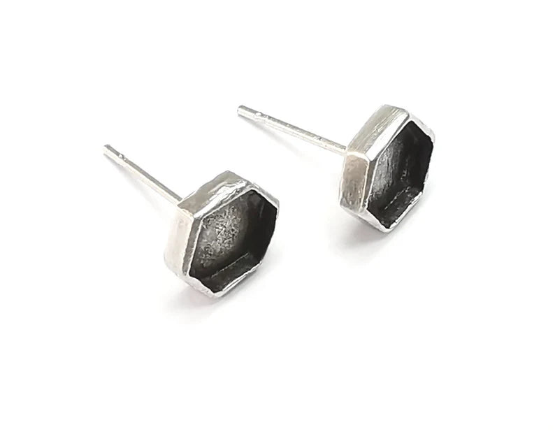 Hexagonal Silver Earring Set Base Wire Antique Silver Plated Brass Earring Base (6mm blanks) G27020