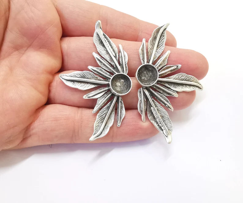 Leaf Silver Earring Set Base Wire Antique Silver Plated Brass Earring Base ( 10mm blanks ) G27050