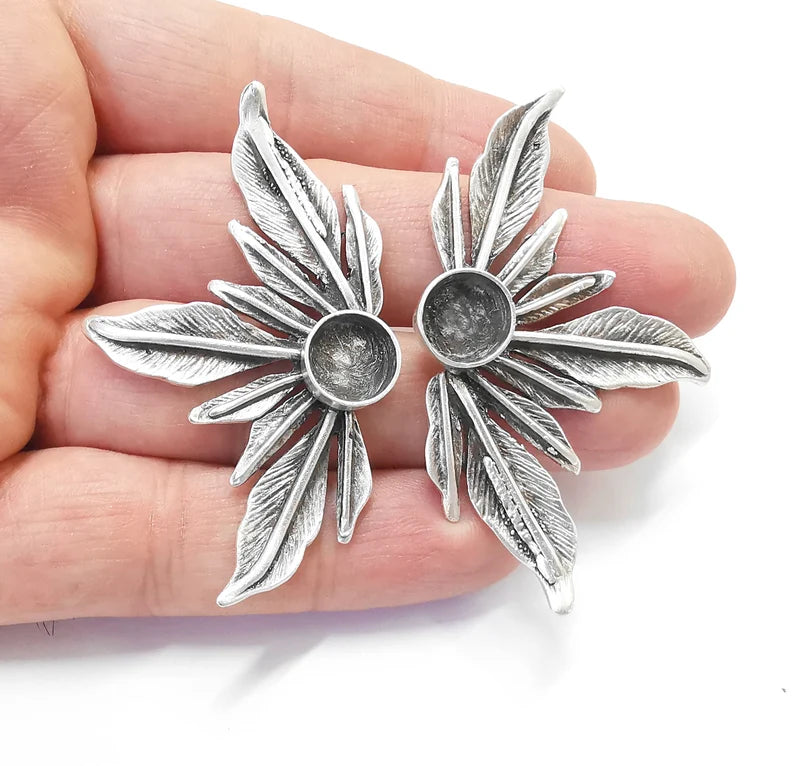Leaf Silver Earring Set Base Wire Antique Silver Plated Brass Earring Base ( 10mm blanks ) G27050