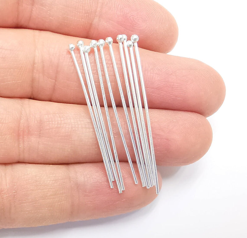 5 Sterling Silver Ball Head Pins 1.6'', 18ga (Length 1.6inch - 42mm) (Thickness 1mm - 18 Gauge) 925 Solid Silver Ball Head pin G30183