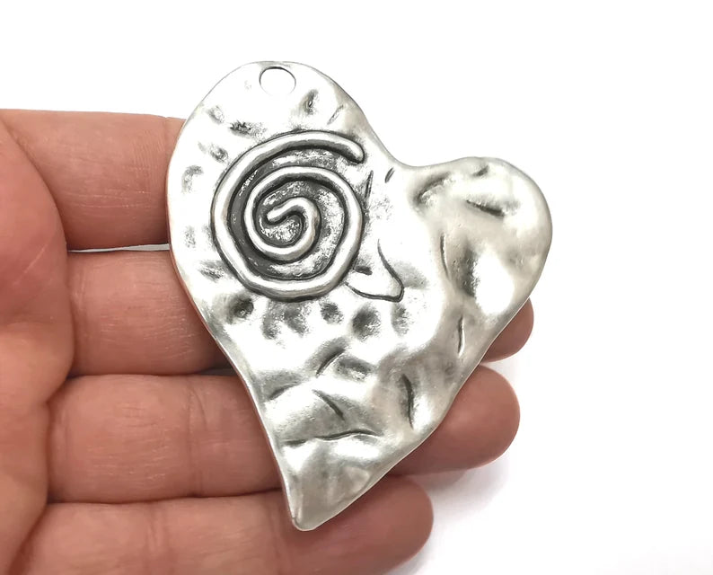 Hammered Heart Swirl Pendant Antique Silver Plated Pendant (70x67mm) G27490
