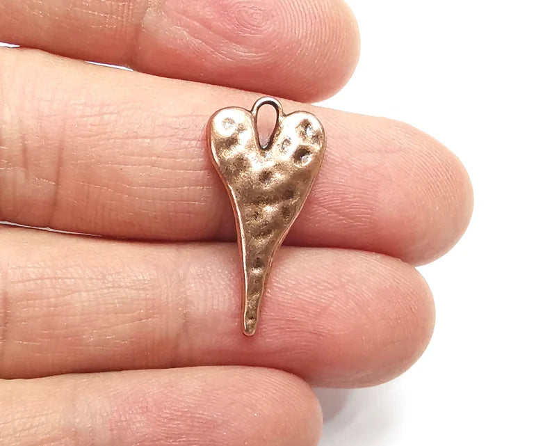 Hammered Heart Charm (Double Sided) Antique Copper Plated Charms (26x13mm) G27536