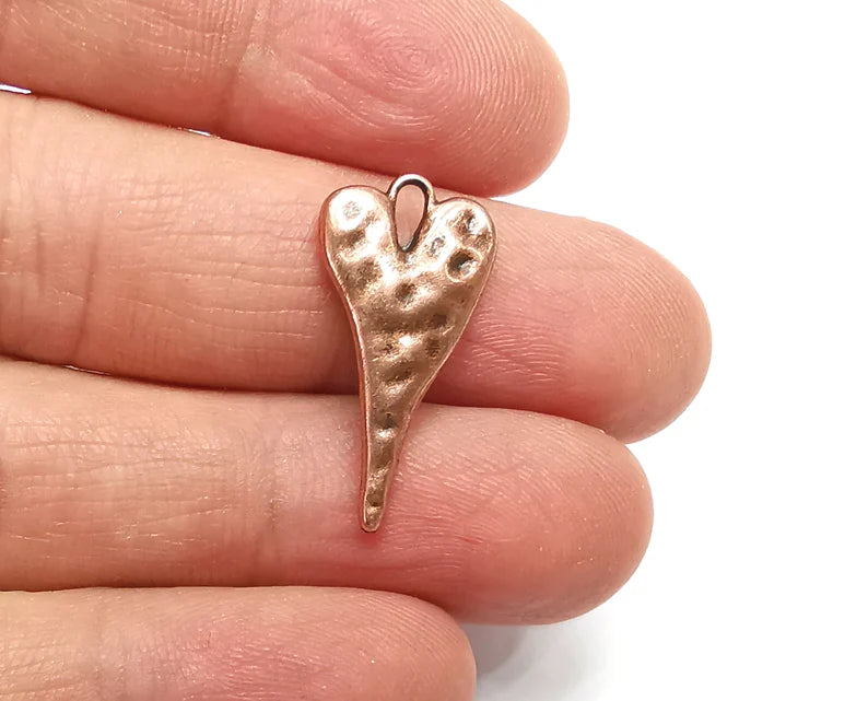 Hammered Heart Charm (Double Sided) Antique Copper Plated Charms (26x13mm) G27536