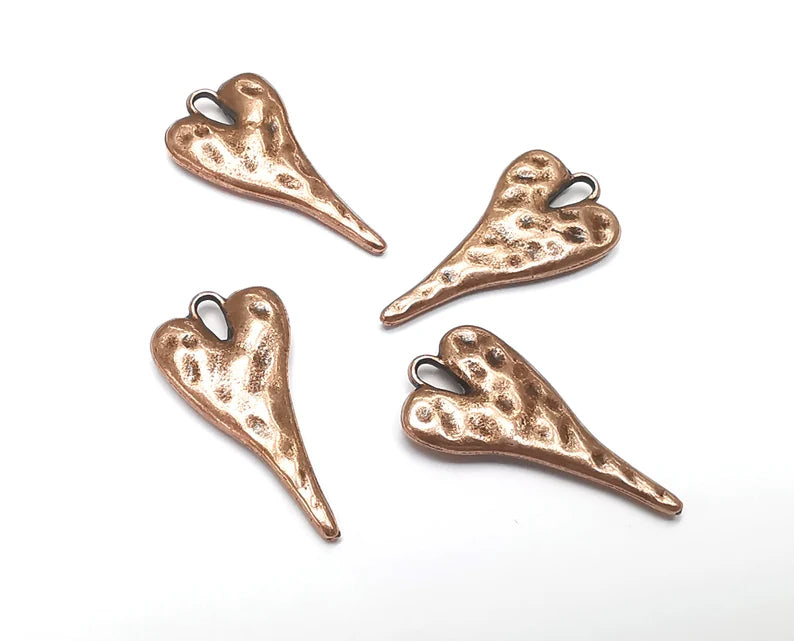 Hammered Heart Charm (Double Sided) Antique Copper Plated Charms (26x13mm) G27536