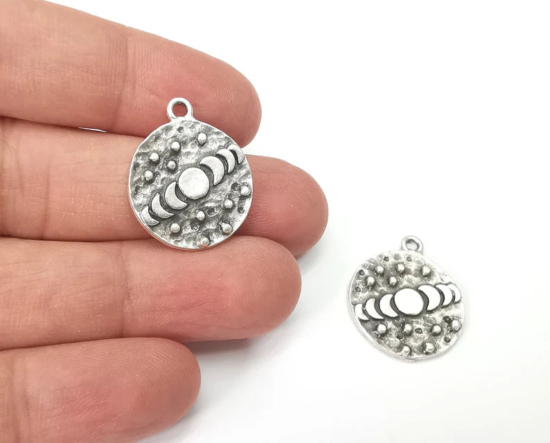 Moon Stars Charms State of The Moon Pendant Antique Silver Plated Charms (25x21mm) G35325