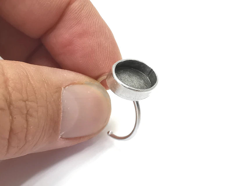 Oval Silver Ring Setting Blank Cabochon Mounting Adjustable Ring Base Bezel Antique Silver Plated Brass (13x10mm Blank) G28195