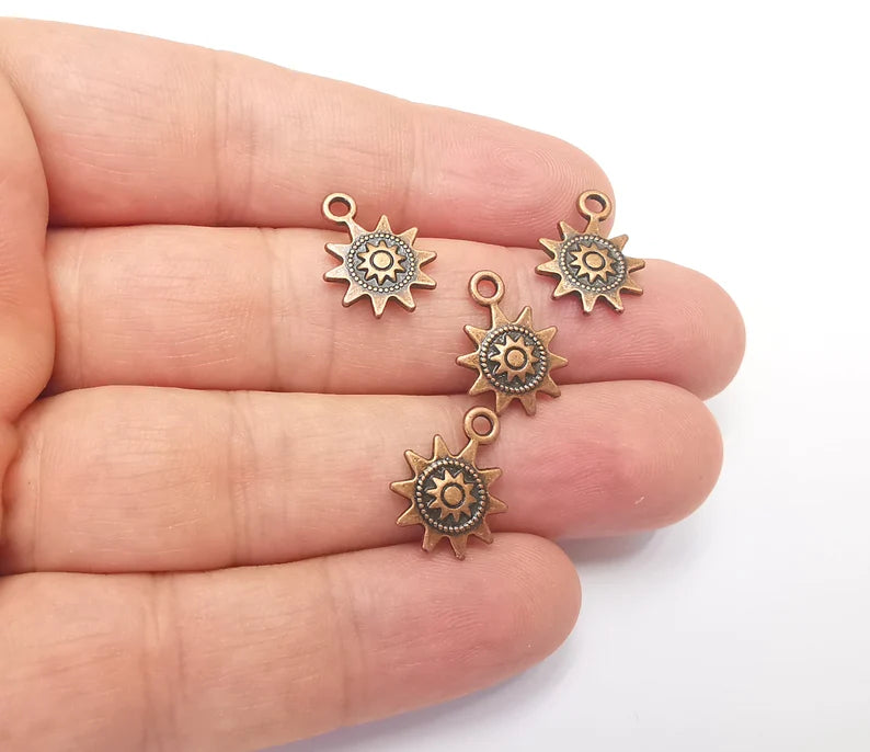 5 Sun Charms (Double sided) Antique Copper Plated (17x12mm) G28248