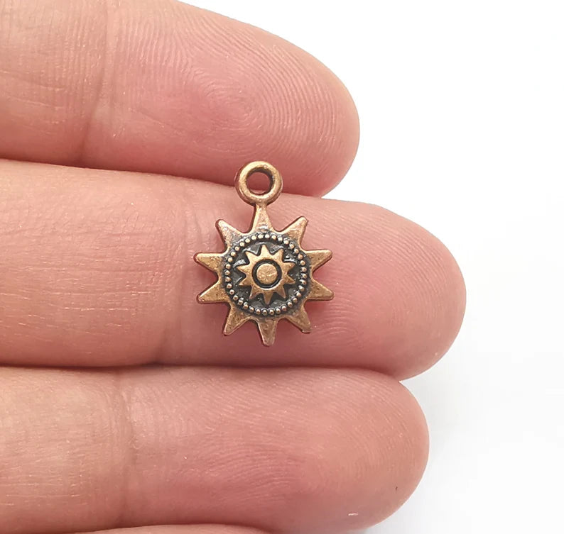 5 Sun Charms (Double sided) Antique Copper Plated (17x12mm) G28248