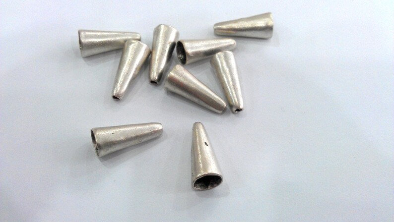 2 Silver Cone Antique Silver Plated Brass Cones G17870