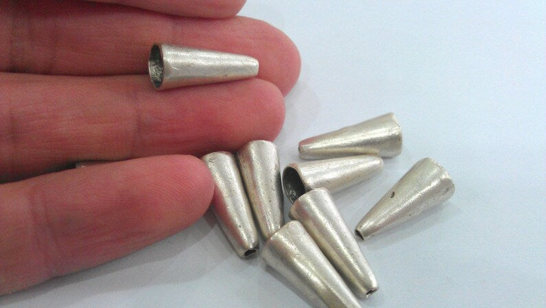 2 Silver Cone Antique Silver Plated Brass Cones G17870