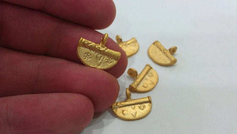 4 Gold Tribal Charms , Gold Plated Brass G19996