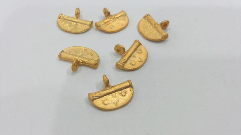 4 Gold Tribal Charms , Gold Plated Brass G19996