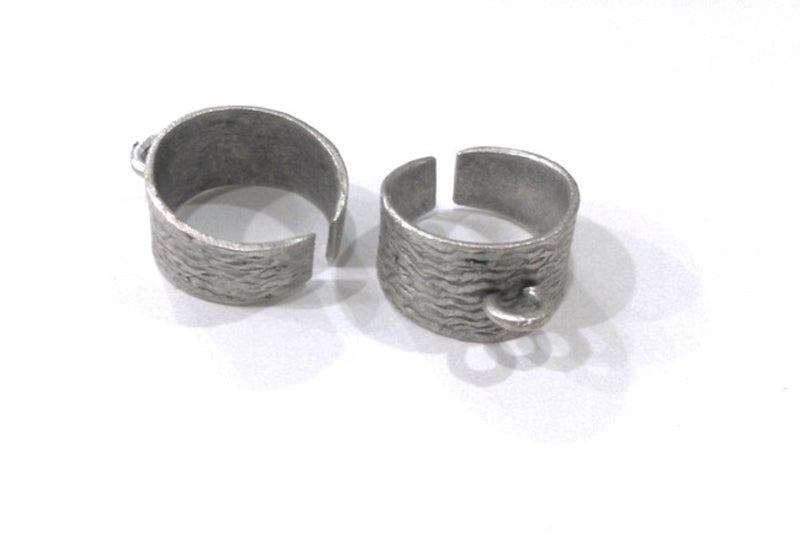 Antique Silver Plated Brass Adjustable Ring Base Blank with a Loop Setting ,Findings G9189
