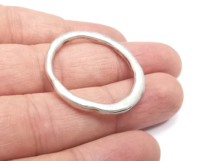 Round Hammered Connector Charms Antique Silver Plated Findings (34mm) G29001