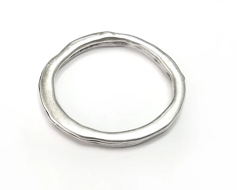 Round Hammered Connector Charms Antique Silver Plated Findings (34mm) G29001