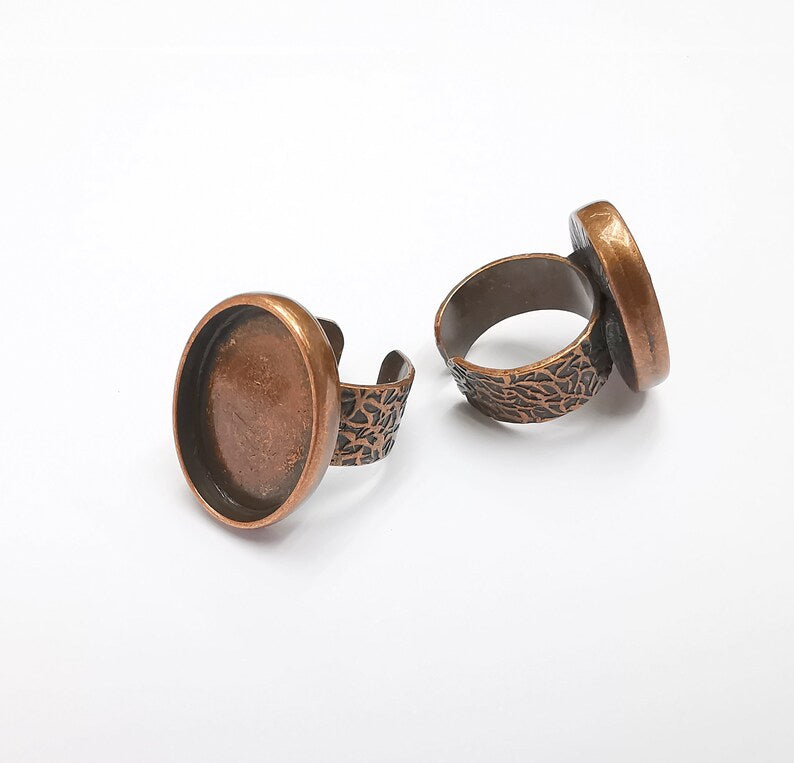 Oval Ring Blank Setting, Cabochon Mounting, Antique Copper Adjustable Resin Ring Base Bezels, Inlay Ring Mosaic frame (25x18mm) G29457