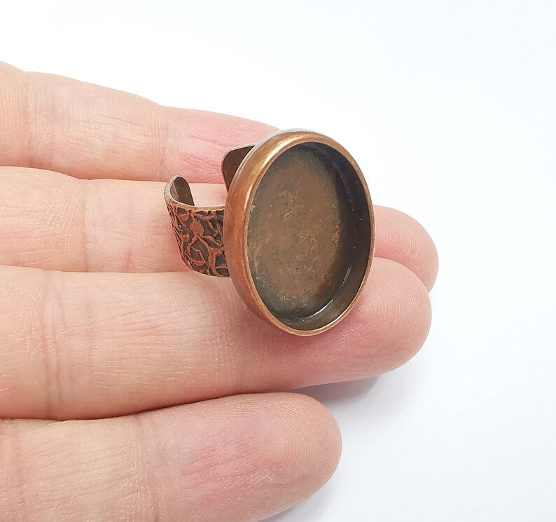 Oval Ring Blank Setting, Cabochon Mounting, Antique Copper Adjustable Resin Ring Base Bezels, Inlay Ring Mosaic frame (25x18mm) G29457